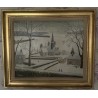 Tableau \"Eglise sous la neige\" signé BOUQUET 75