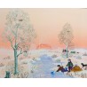 Tableau \"Coucher de soleil en neige\" signé BOLEZ Y