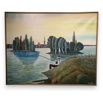 Tableau "Pêcheur" signé R. GUILLOTEAU