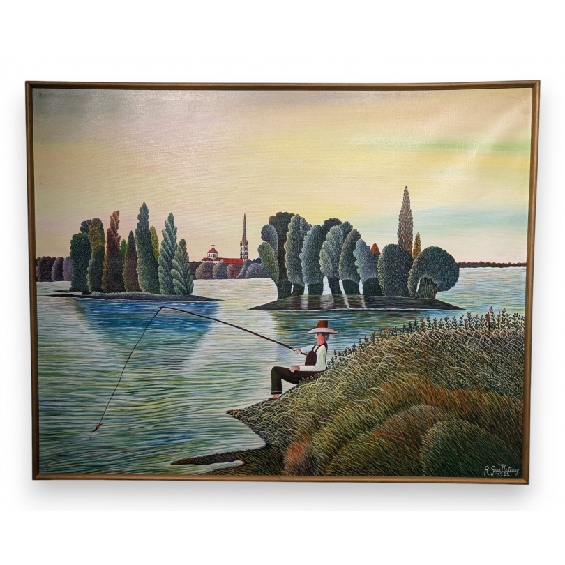 Tableau "Pêcheur" signé R. GUILLOTEAU
