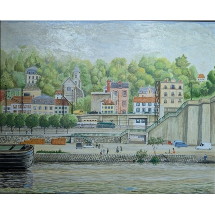 Tableau \"Villeneuve St. Georges\" signé BOUQUET 63