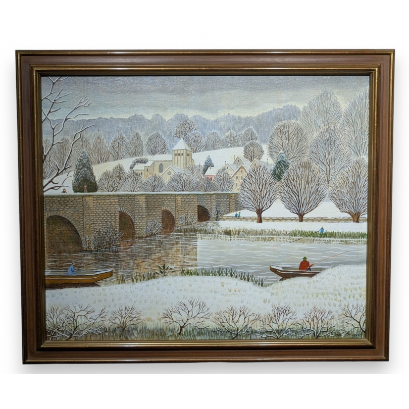 Tableau \"Pont Romain à Ahun\" signé BOUQUET 74
