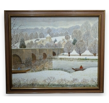 Tableau "Pont Romain à Ahun" signé BOUQUET 74