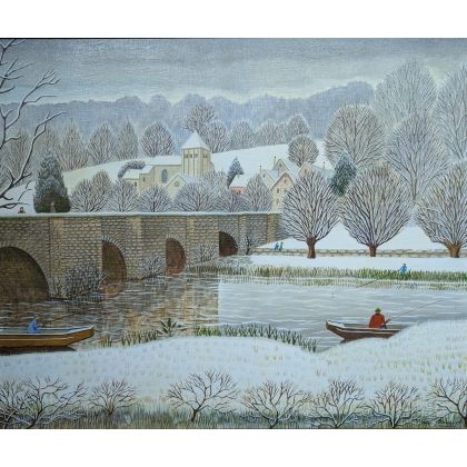 Tableau \"Pont Romain à Ahun\" signé BOUQUET 74
