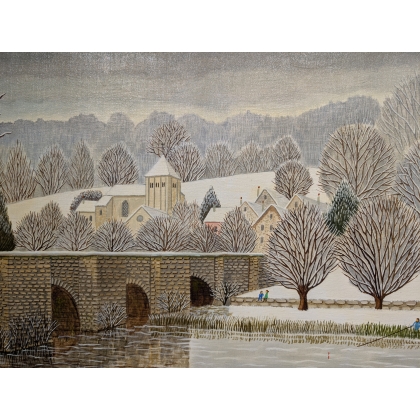 Tableau \"Pont Romain à Ahun\" signé BOUQUET 74