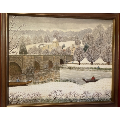 Tableau \"Pont Romain à Ahun\" signé BOUQUET 74