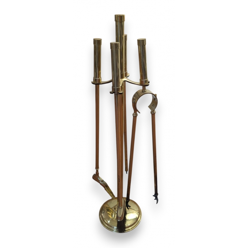 Lot d'outils de cheminée en laiton
