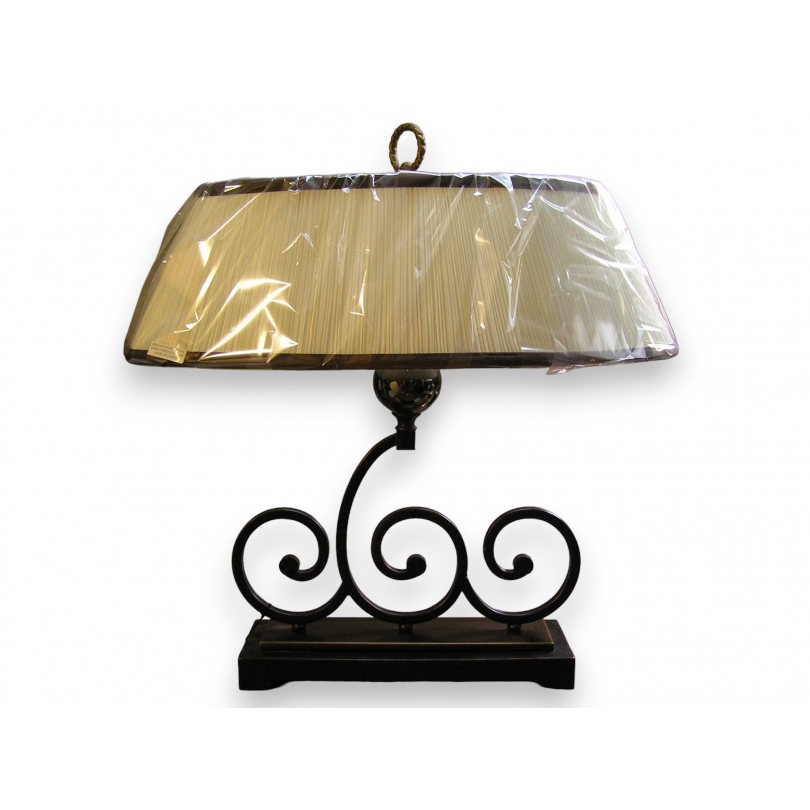  Lampe, pied noir avec abat-jour blanc sur  Moinat SA  - Antiquités décoration