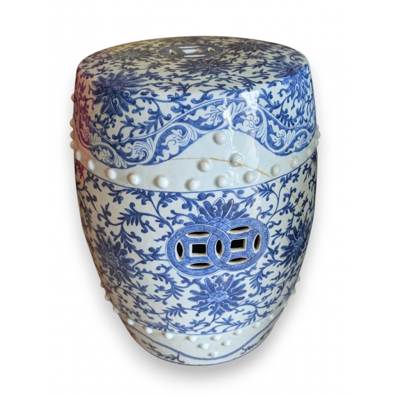 Tabouret chinois en porcelaine bleu-blanc