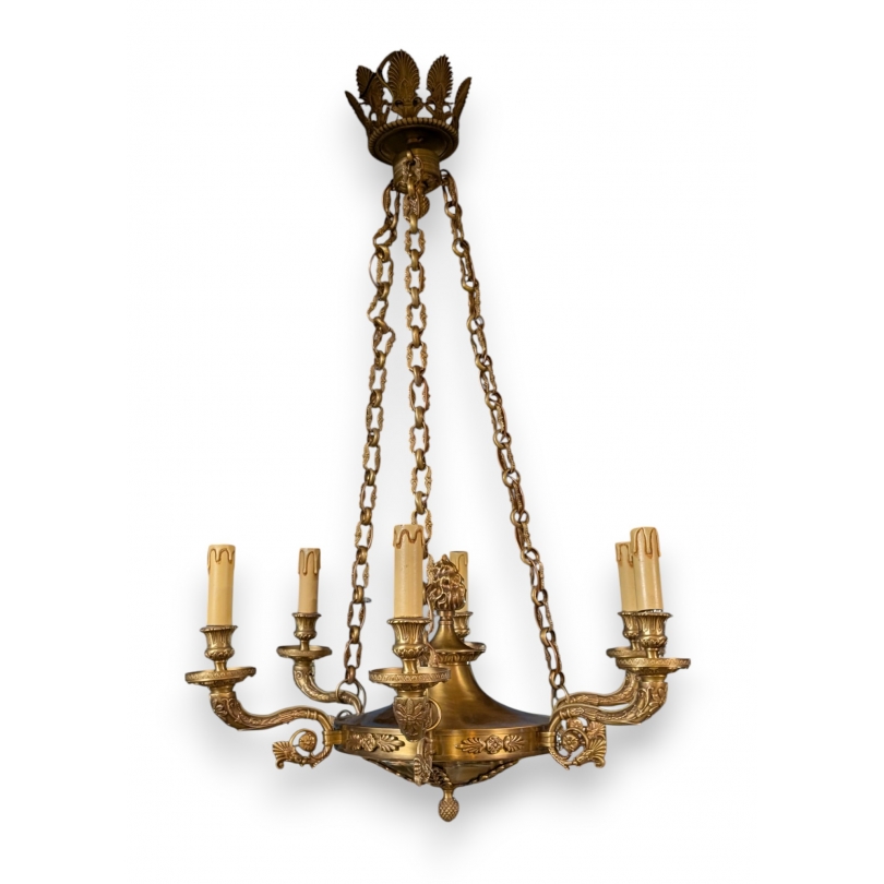 Lustre style Empire à 6 lumières en bronze doré