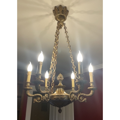Lustre style Empire à 6 lumières en bronze doré