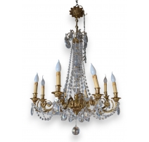 Lustre en bronze doré à cristaux à 7 lumières