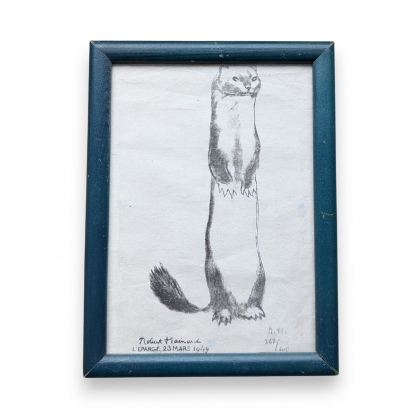 Engraving entitled ‘Standing Weasel’, monogrammed R.H.