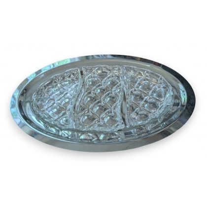 Plat ovale en inox avec raviers en cristal
