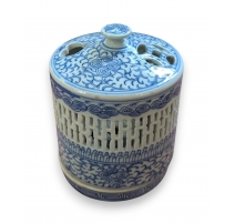 Bougeoir couvert en porcelaine bleu-blanc