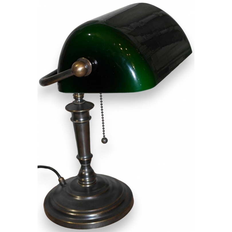 Lampe de banquier en laiton patiné