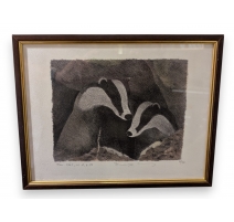 Gravure "Couple de blaireaux" signée COSANDEY