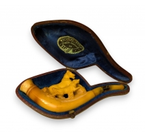 Pipe en écume de mer "Cheval et chien"