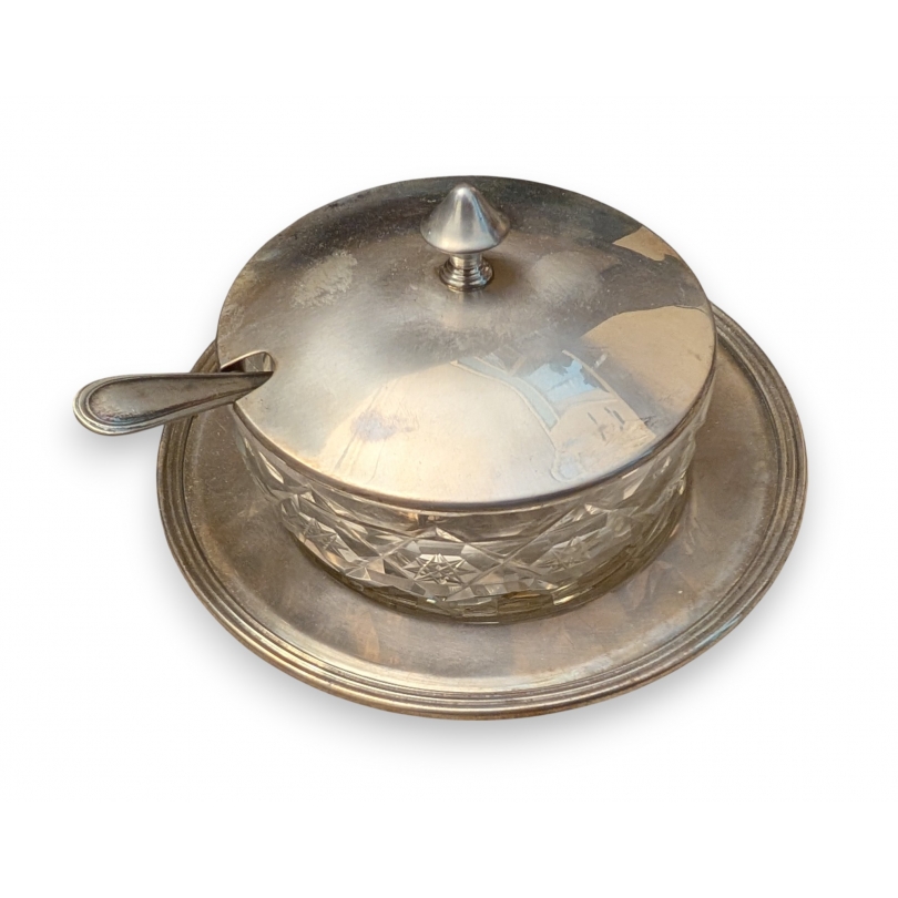 Moutardier en cristal et argent 800