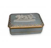 Boite rectangulaire bleue en porcelaine de Limoges