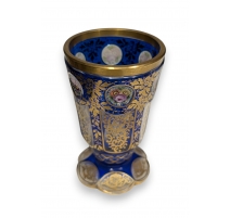 Verre en cristal de bohème bleu, décor peint
