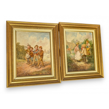 Paire de tableaux \"Musiciens fantaisistes\"