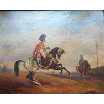 Tableau Orientaliste \"Cavalier\" d\'après FINART