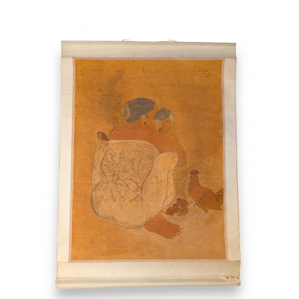 Batik \"Mère et enfant\" signé TOYA 1968