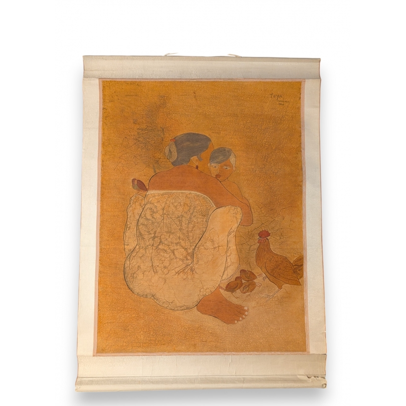 Batik \"Mère et enfant\" signé TOYA 1968