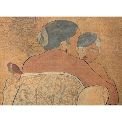 Batik \"Mère et enfant\" signé TOYA 1968