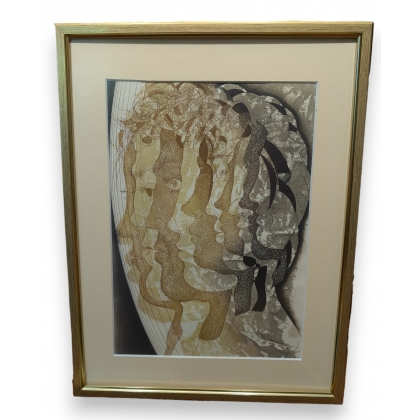 Lithographie \"Visages\" par ERNI