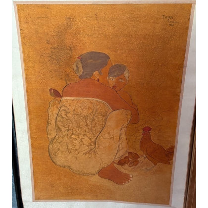 Batik \"Mère et enfant\" signé TOYA 1968