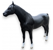 Cheval noir en résine avec crinière et queue