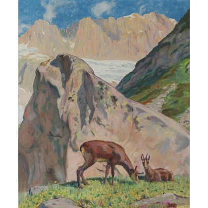 Tableau \"Chamois\" signé WIDMER 1916