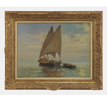 Tableau "Au large sur le lac" signé BAUDIT 1927