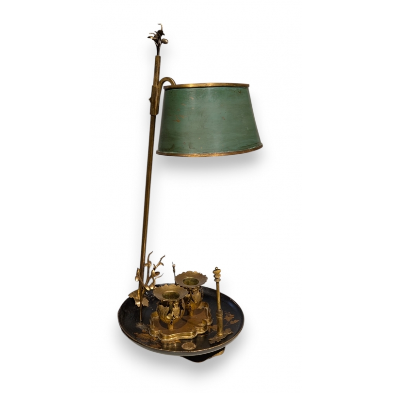 Lampe en bois laqué doré et bronze