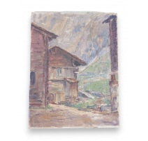 Huile sur toile "Blatten, Valais"