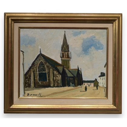Tableau \"Eglise Bretone\" signé BORGEAUD