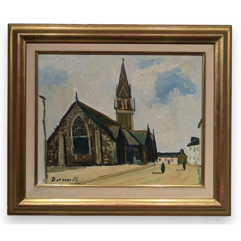 Tableau \"Eglise Bretone\" signé BORGEAUD