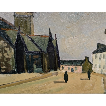 Tableau \"Eglise Bretone\" signé BORGEAUD