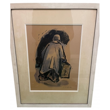 Engraving entitled ‘Man with a Suitcase’, signed E. GRAF 53