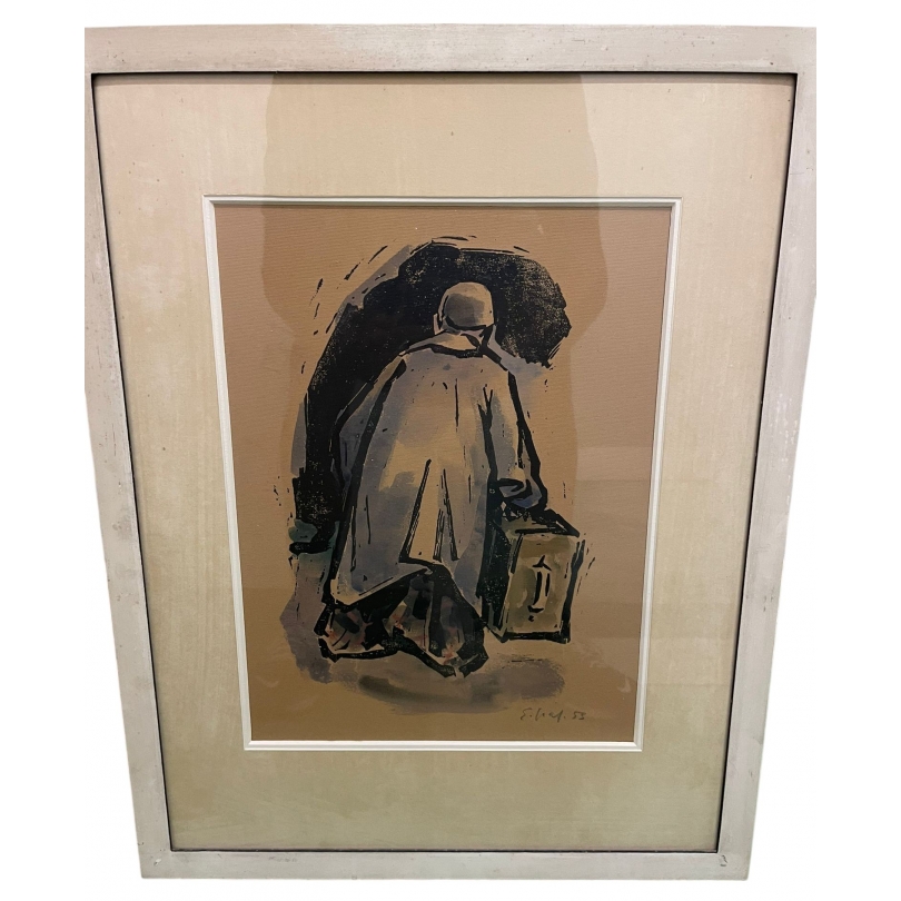 Engraving entitled ‘Man with a Suitcase’, signed E. GRAF 53