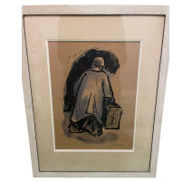 Gravure "Homme à la valise" signée E. GRAF 53