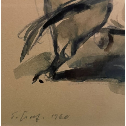 Aquarelle "Taureau" signée E. GRAF 1960