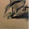 Aquarelle "Taureau" signée E. GRAF 1960