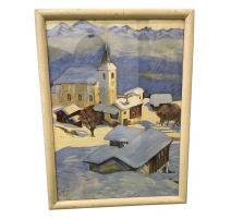 Aquarelle "Lens sous la neige" signée W. FEUZ