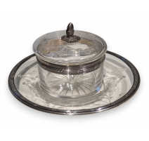 Confiturier en cristal, montures argent