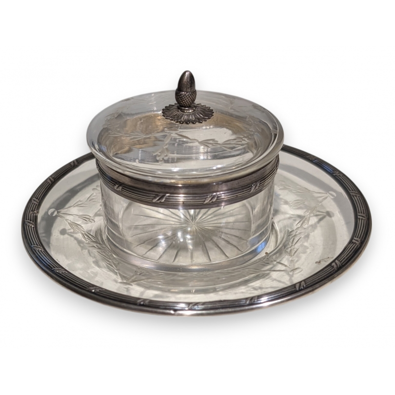 Confiturier en cristal, montures argent