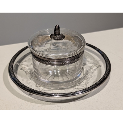 Confiturier en cristal, montures argent