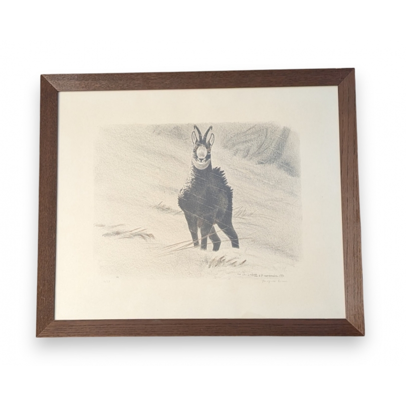 Gravure "Chamois sous la neige" signée RIME